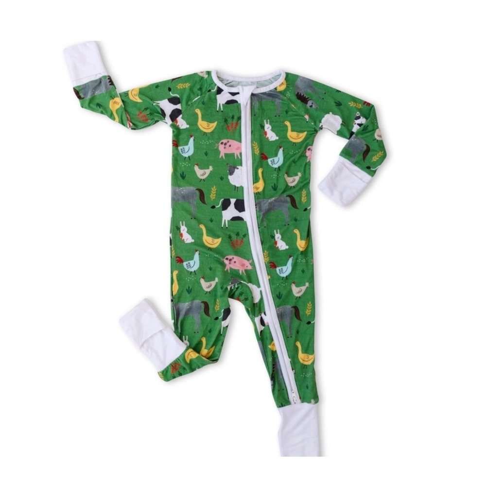 Little Sleepies Farm Friends Bamboo Zippy Sleeper Green Animals 3T